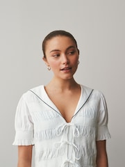 White Sailor Collar Tie Front Top - Image 4 of 7