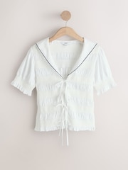 White Sailor Collar Tie Front Top - Image 5 of 7