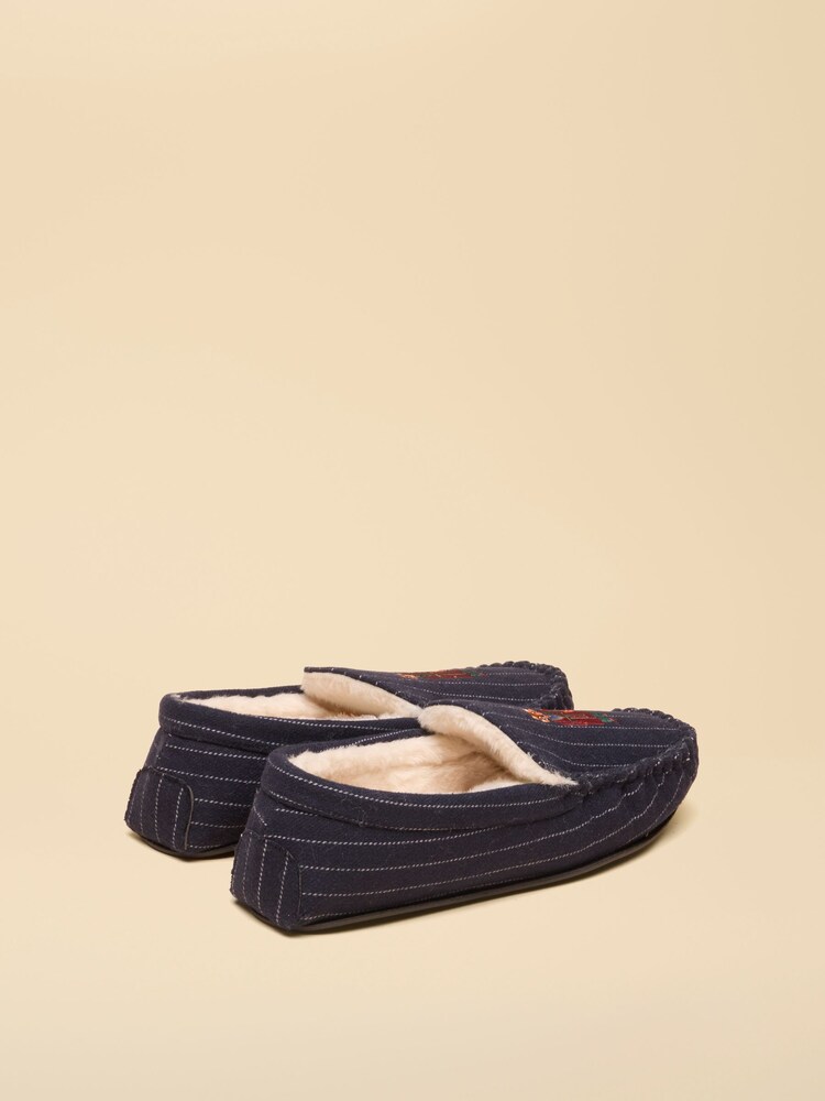 Joules Moccasin Navy Fox Embroidered Slippers - Image 2 of 6 Joules Moccasin Navy Fox Embroidered Slippers - Image 2 of 6