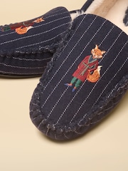 Joules Moccasin Navy Fox Embroidered Slippers - Image 5 of 6