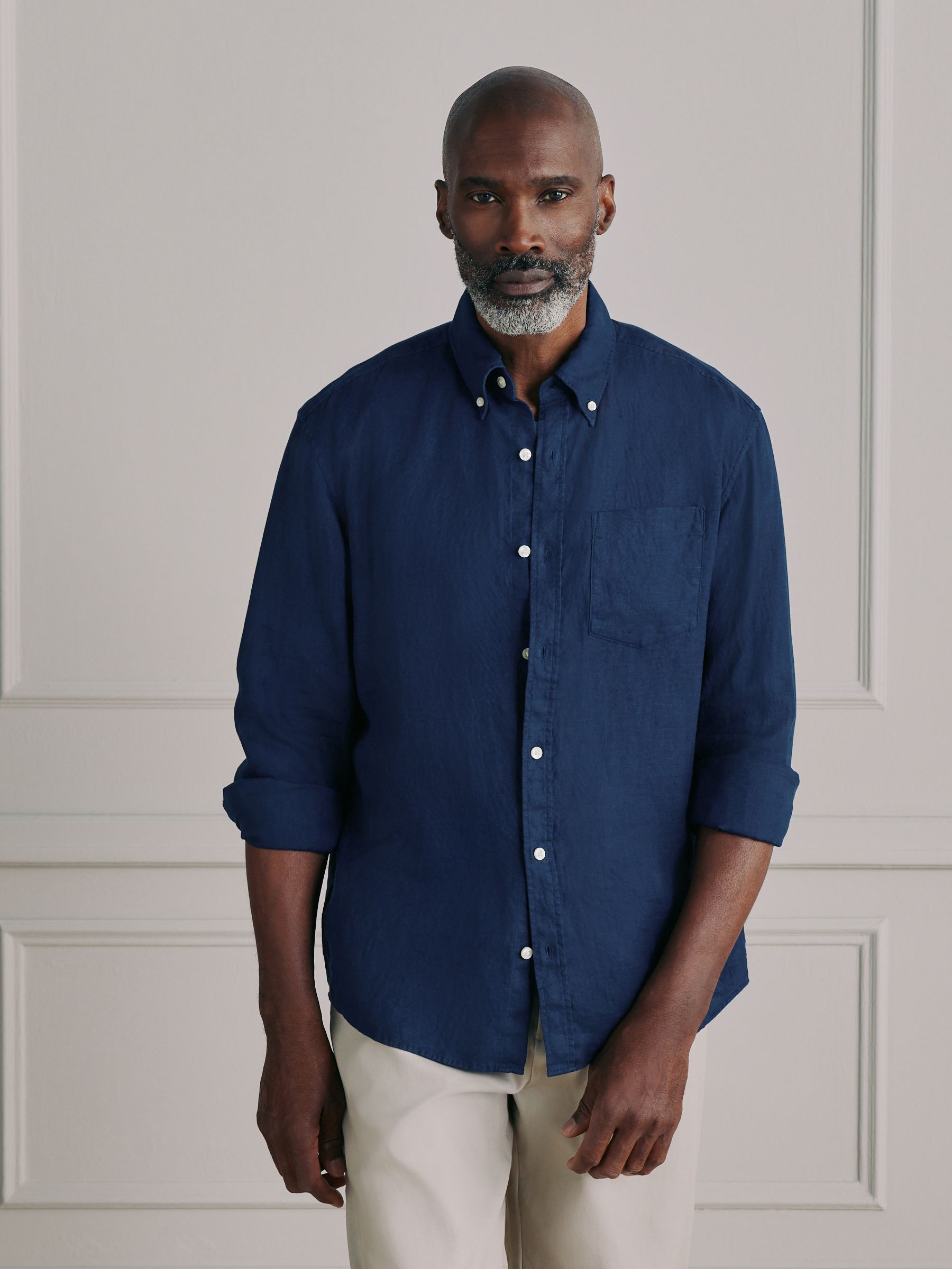 Buy Navy Long Sleeve Signature 100% Linen Shirt from Next Canada