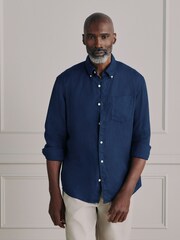 Navy Long Sleeve Linen Shirt - Image 1 of 9