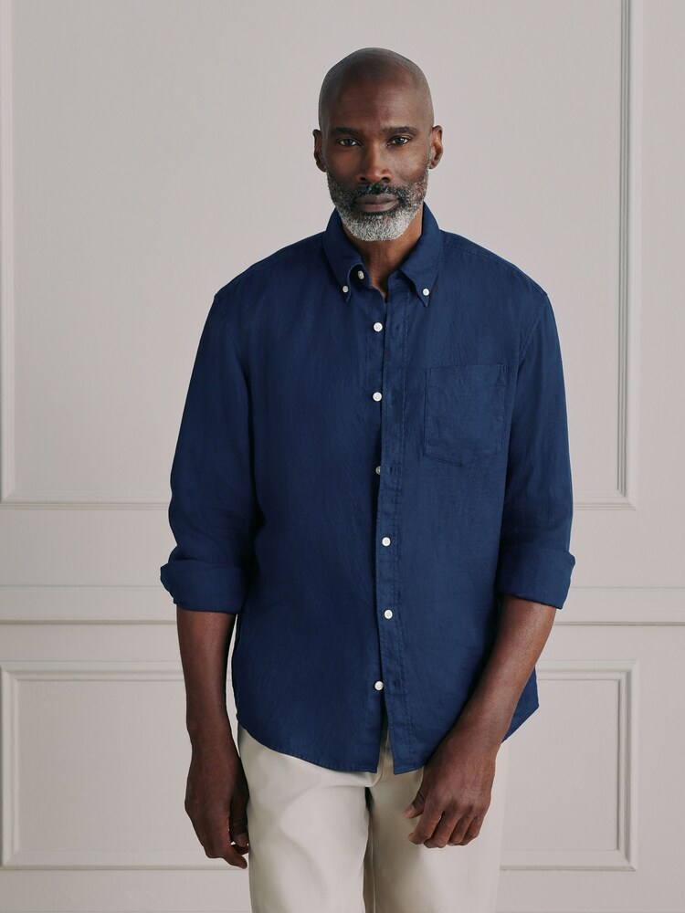 Navy Long Sleeve Linen Shirt - Image 1 of 9
