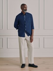 Navy Long Sleeve Linen Shirt - Image 3 of 9