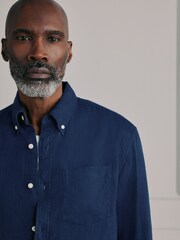Navy Long Sleeve Linen Shirt - Image 4 of 9