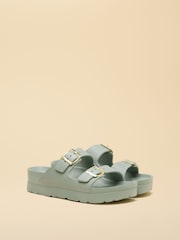 Joules Sage Green Chunky Platform Sunseeker Double Buckle Sliders - Image 1 of 6