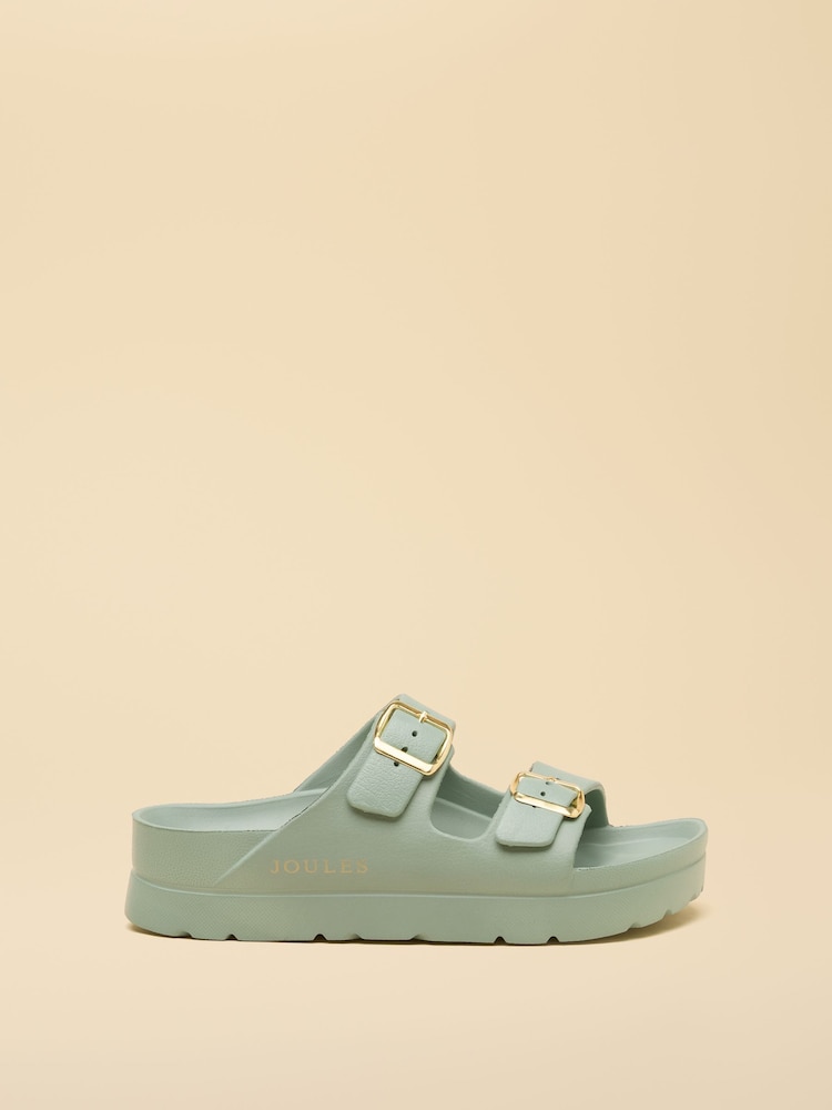 Joules Sage Green Chunky Platform Sunseeker Double Buckle Sliders - Image 2 of 6 Joules Sage Green Chunky Platform Sunseeker Double Buckle Sliders - Image 2 of 6