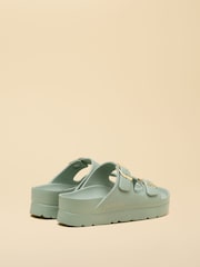 Joules Sage Green Chunky Platform Sunseeker Double Buckle Sliders - Image 3 of 6