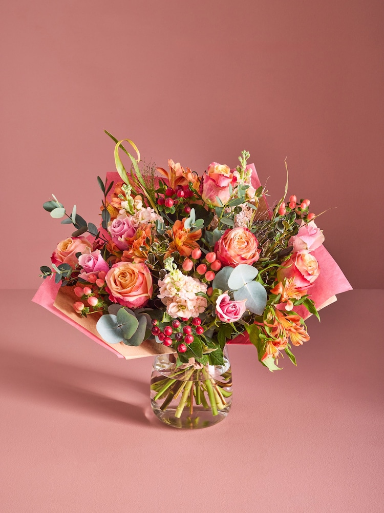 Peach Pink Rose and Alstroemeria Fresh Flower Bouquet - Image 1 of 3 Peach Pink Rose and Alstroemeria Fresh Flower Bouquet - Image 1 of 3