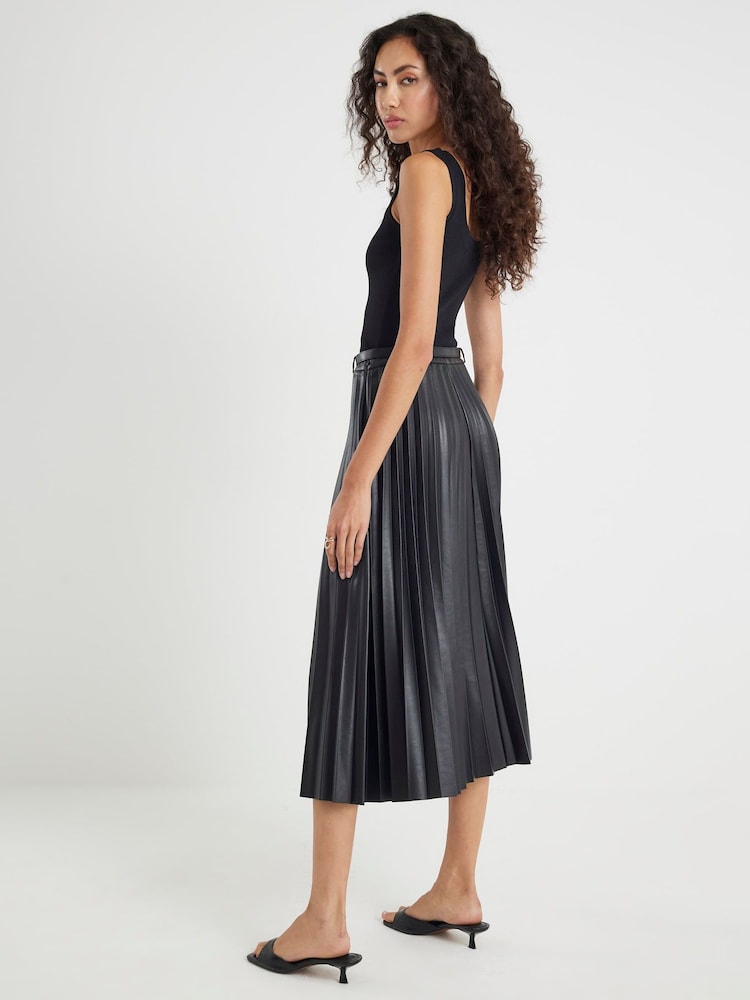 knee length dresses for ladies Mixed Media Leather Pleated Ozzy Midi Dress main image 1