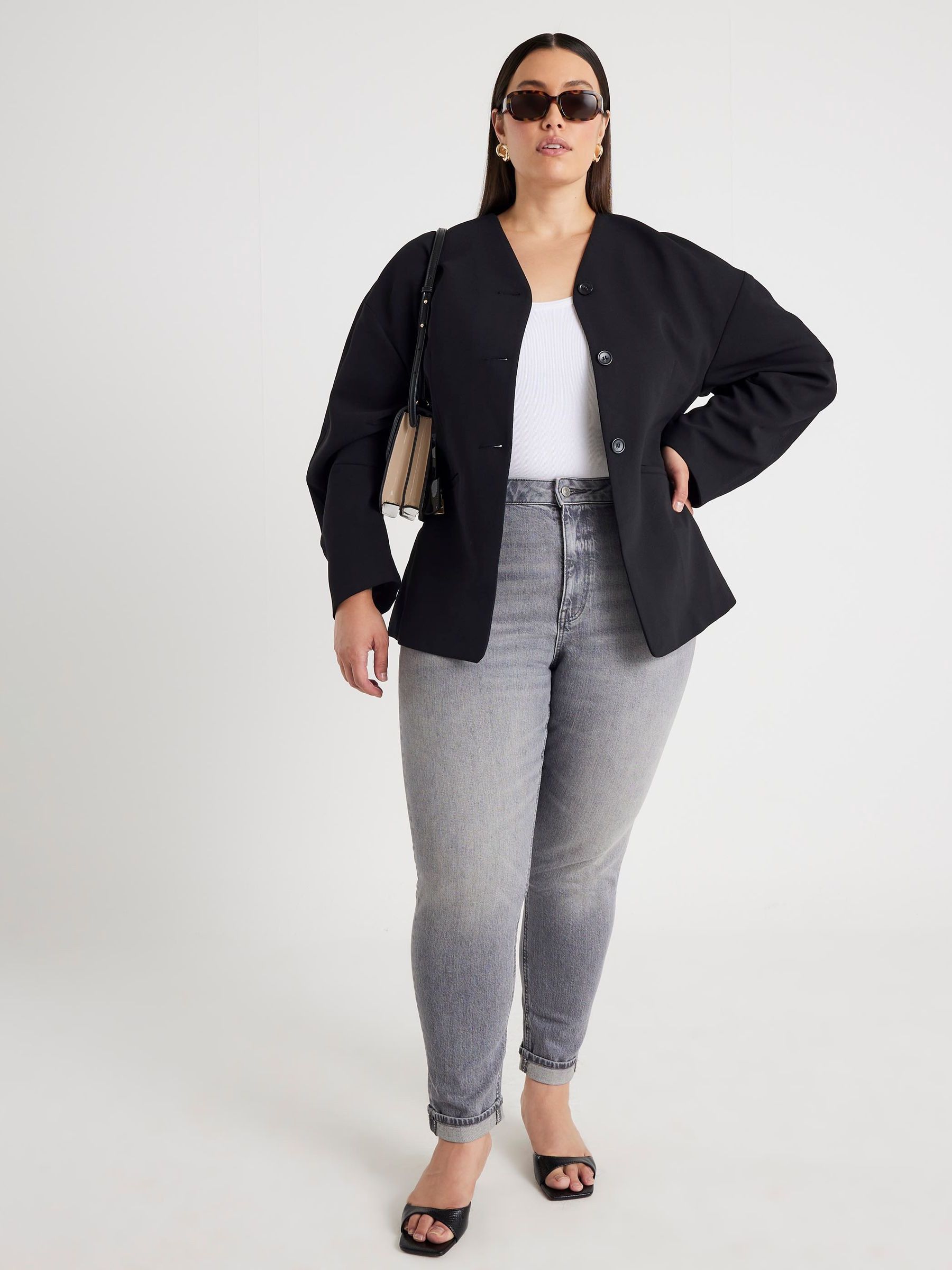 Buy River Island Grey High Rise Sculpt Mom Jeans from the Next UK