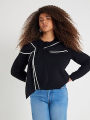 River Island Black Tipped Bow Jumper - Bild 1 von 6