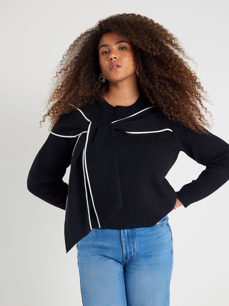 River Island Black Tipped Bow Jumper - Bild 1 von 6