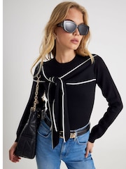 River Island Black Tipped Bow Jumper - Bild 4 von 6
