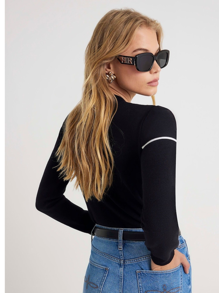 River Island Black Tipped Bow Jumper - Bild 6 von 6