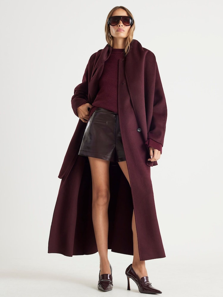 River Island Burgundy Handmade Wrap Scarf Coat - Image 2 of 4