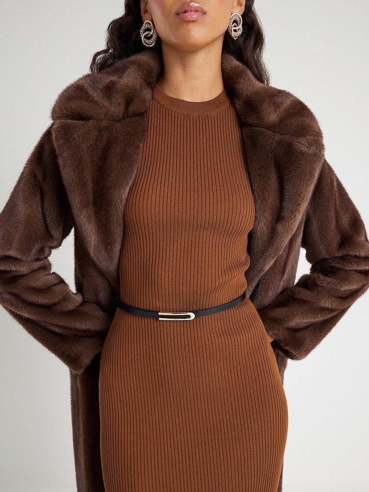 River Island Brown Crew Neck Belted Midi Dress - Image 4 of 4