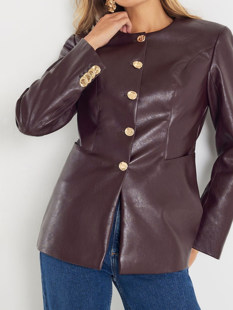 River Island Red Faux Leather Collarless Jacket - Image 4 of 4