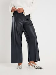 River Island Black Faux Leather Cropped Seam Detail Trousers - Image 1 of 6