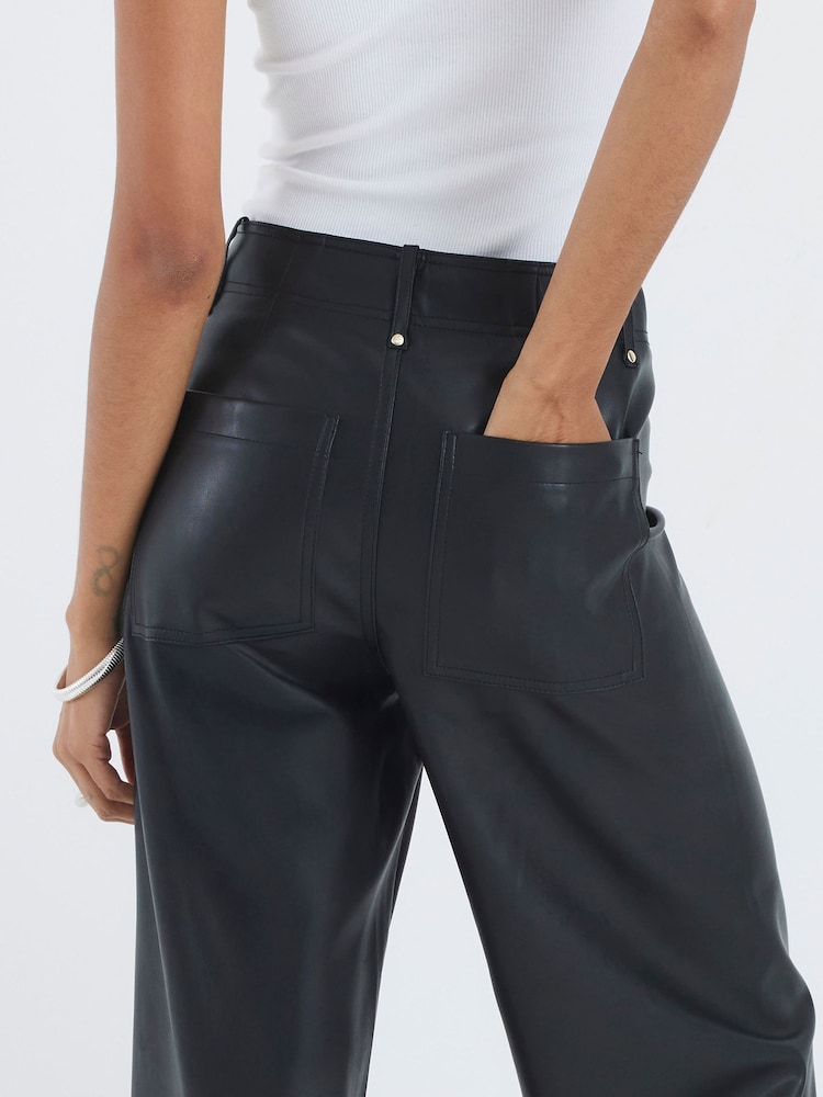 River Island Black Faux Leather Cropped Seam Detail Trousers - Image 6 of 6