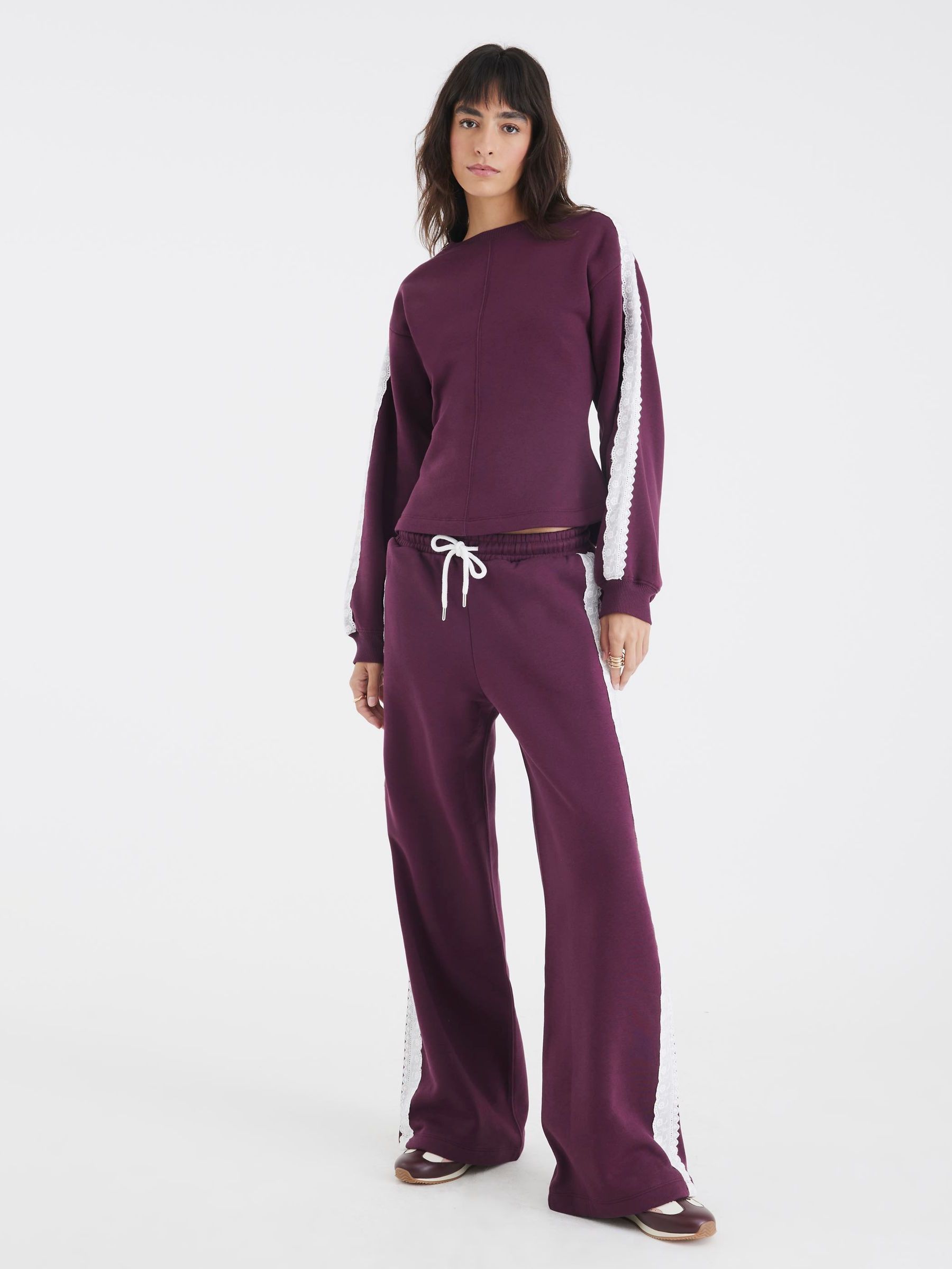 Buy River Island Purple Lace Trim Cinched Sweatshirt from Next