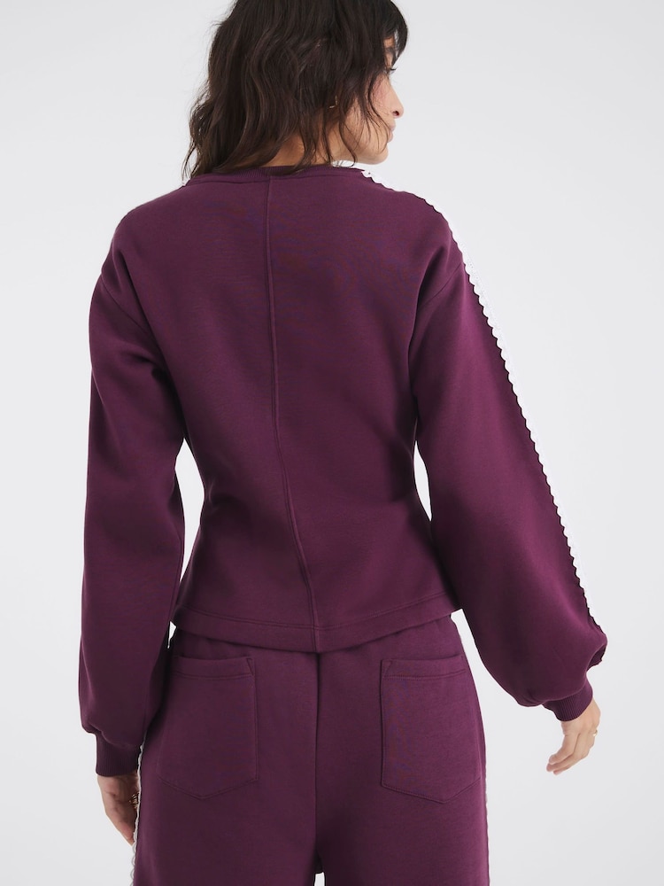 River Island Purple Lace Trim Cinched Sweatshirt - Image 2 of 4