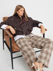 River Island Brown Check Wide Leg Trousers - Image 1 of 4