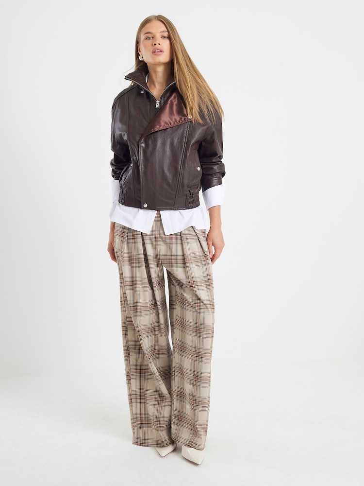 River Island Brown Check Wide Leg Trousers - Image 2 of 4