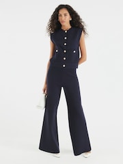River Island Blue Wide Leg Knitted Trousers - Image 1 of 4