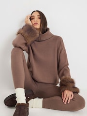 River Island Fur Cuff Roll Neck Jumper - Imagen 2 de 4