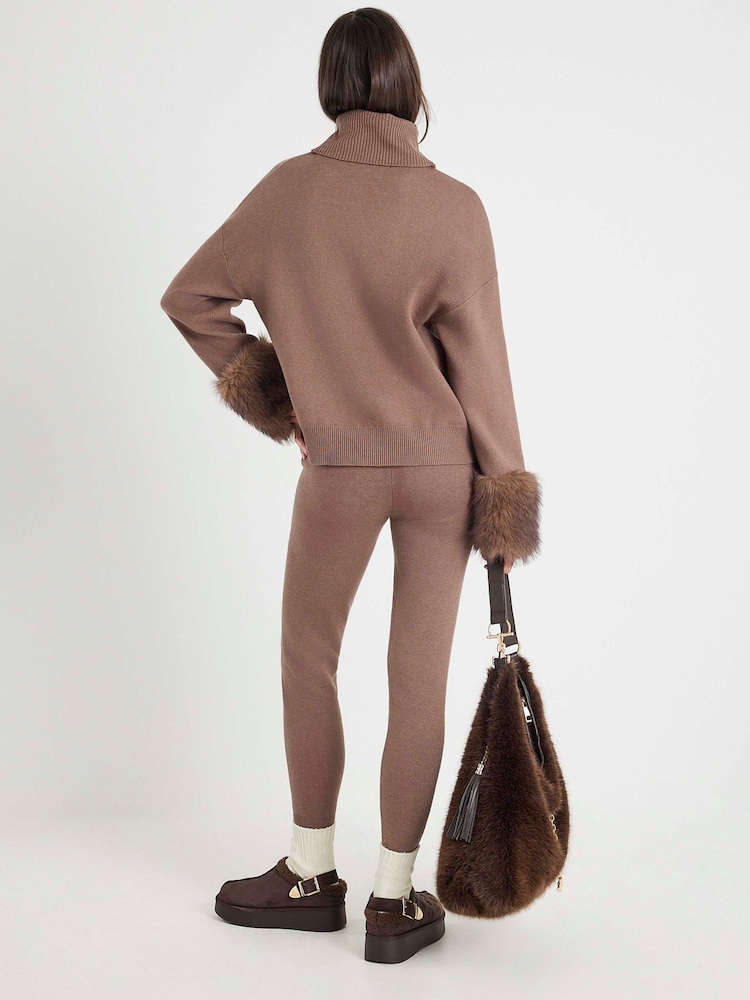 River Island Fur Cuff Roll Neck Jumper - Imagen 4 de 4