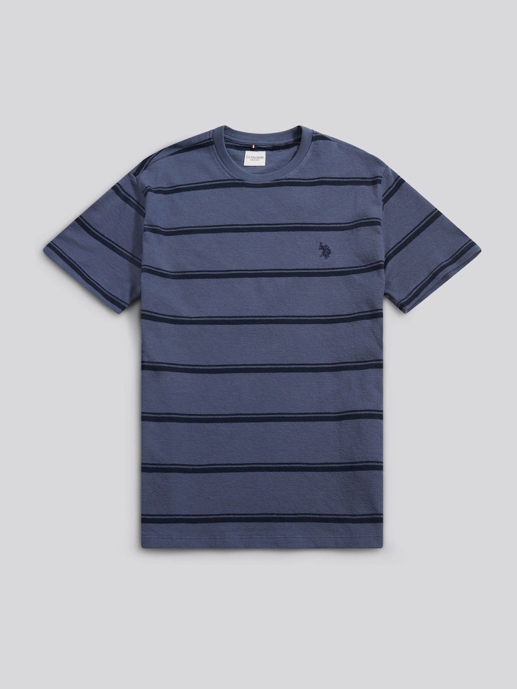 U.S. Polo Assn Blue Terry Stripe T-Shirt - Image 1 of 3 U.S. Polo Assn Blue Terry Stripe T-Shirt - Image 1 of 3