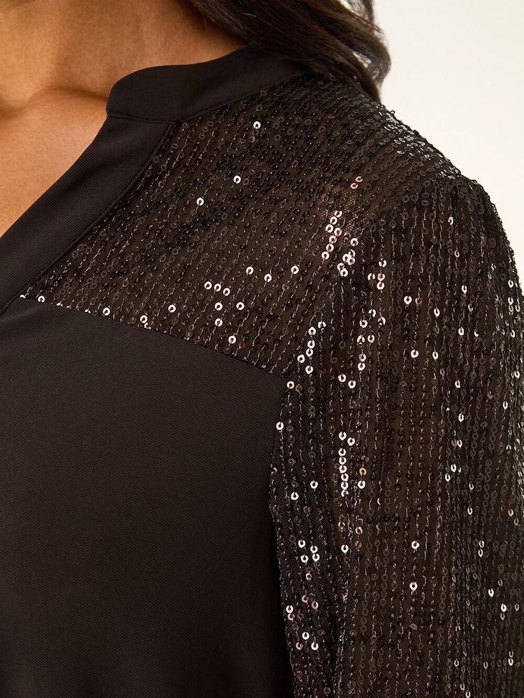 Roman Brown Embellished Sequin Stretch Blouse - Image 5 of 5 Roman Brown Embellished Sequin Stretch Blouse - Image 5 of 5