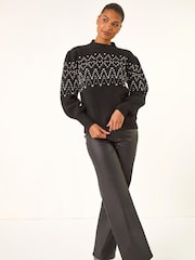 Roman Black Jacquard Knit Jumper - Image 1 of 5
