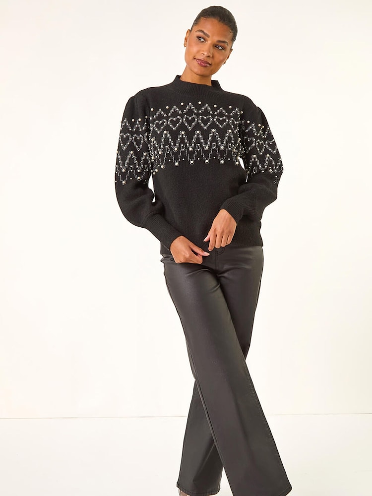 Roman Black Jacquard Knit Jumper - Image 1 of 5