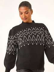 Roman Black Jacquard Knit Jumper - Image 2 of 5