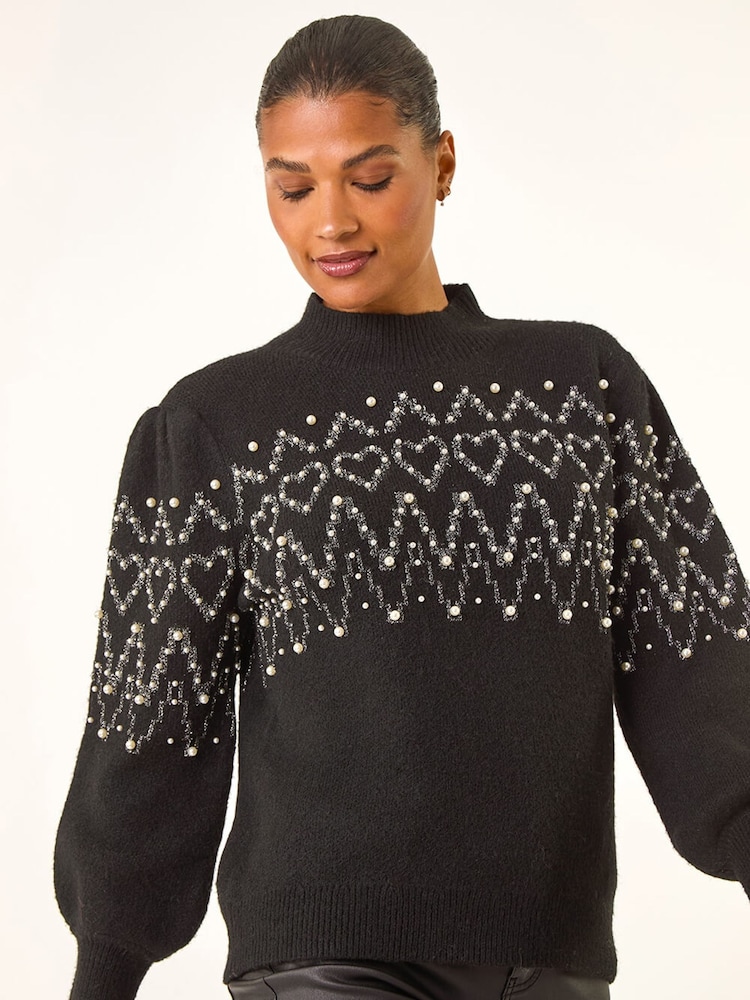 Roman Black Jacquard Knit Jumper - Image 2 of 5