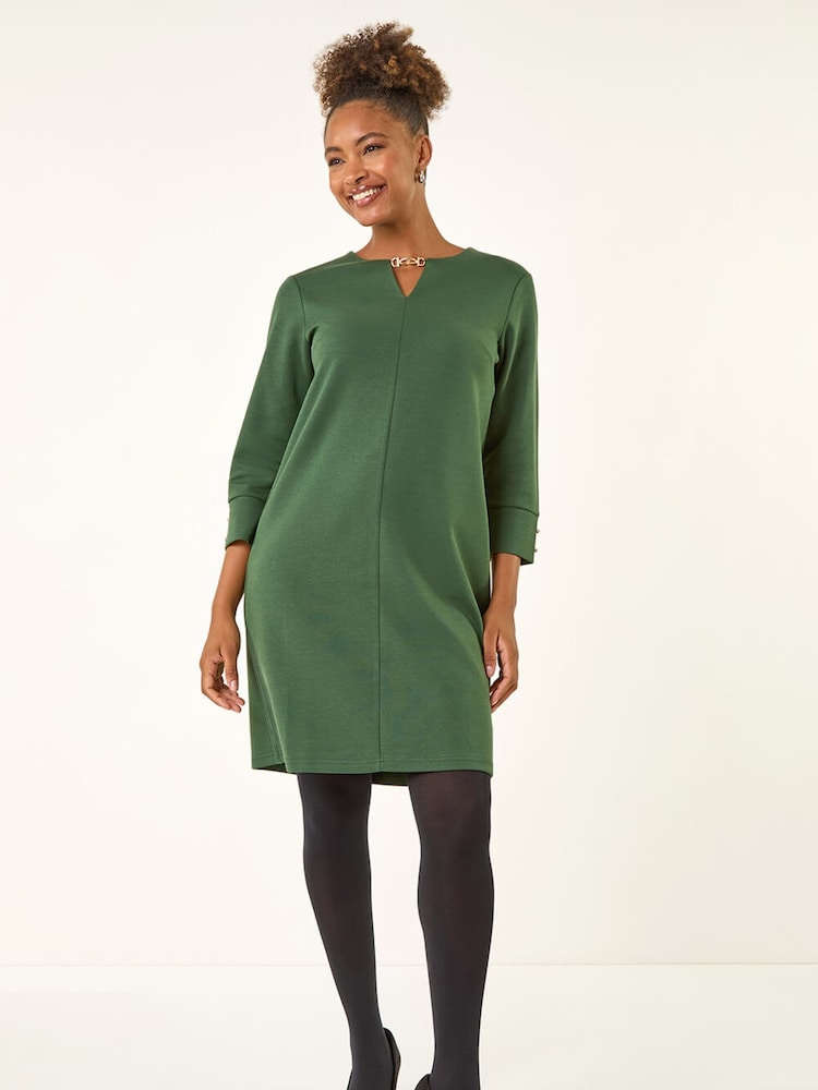 Roman Green Keyhole Chain Shift Dress - Image 2 of 5 Roman Green Keyhole Chain Shift Dress - Image 2 of 5