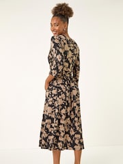 Roman Natural Abstract Floral Wrap Midi Dress - Image 3 of 5