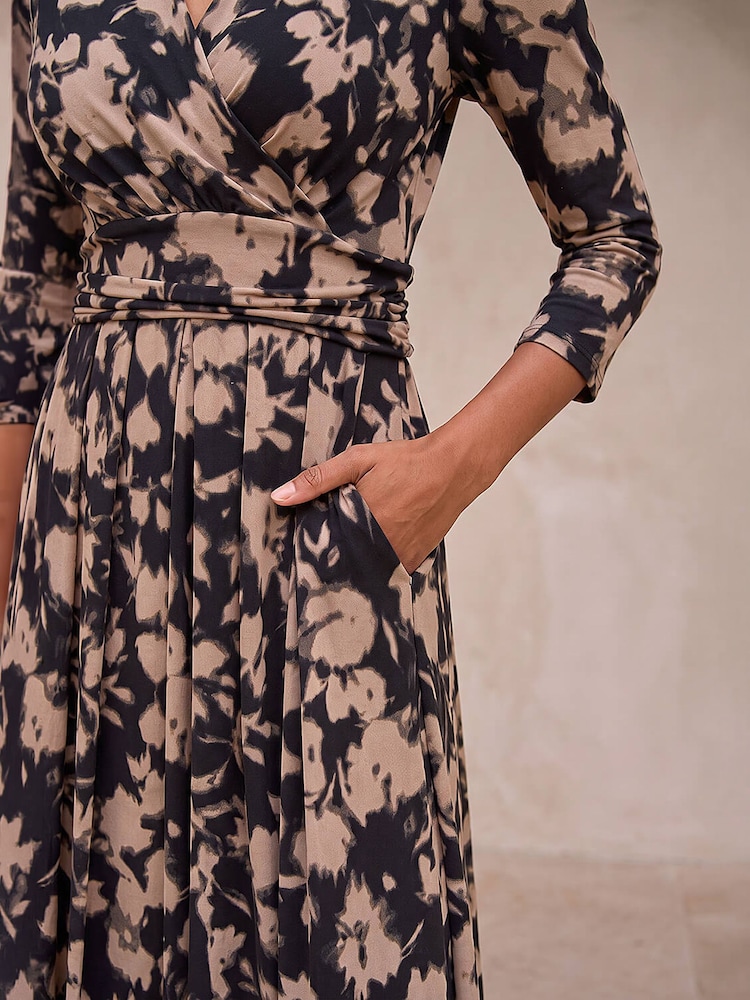 Roman Natural Abstract Floral Wrap Midi Dress - Image 5 of 5 Roman Natural Abstract Floral Wrap Midi Dress - Image 5 of 5