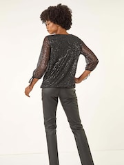 Roman Sequin Mesh Blouson Blouse - Imagen 3 de 5