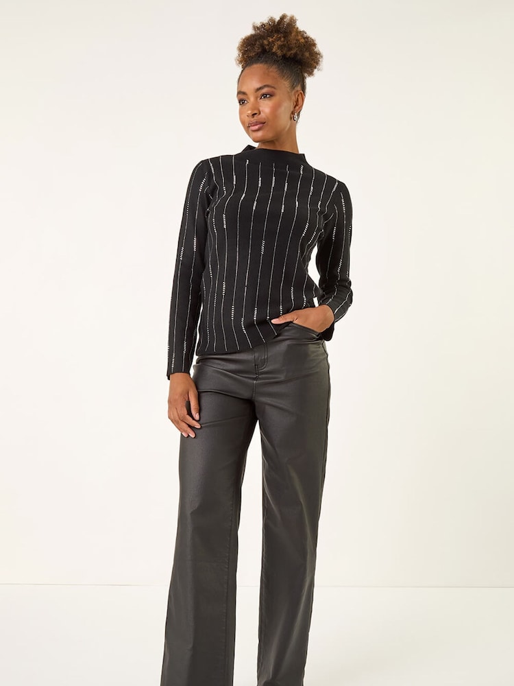 Roman Black Lined Hotfix Knit Jumper - Image 1 of 5 Roman Black Lined Hotfix Knit Jumper - Image 1 of 5