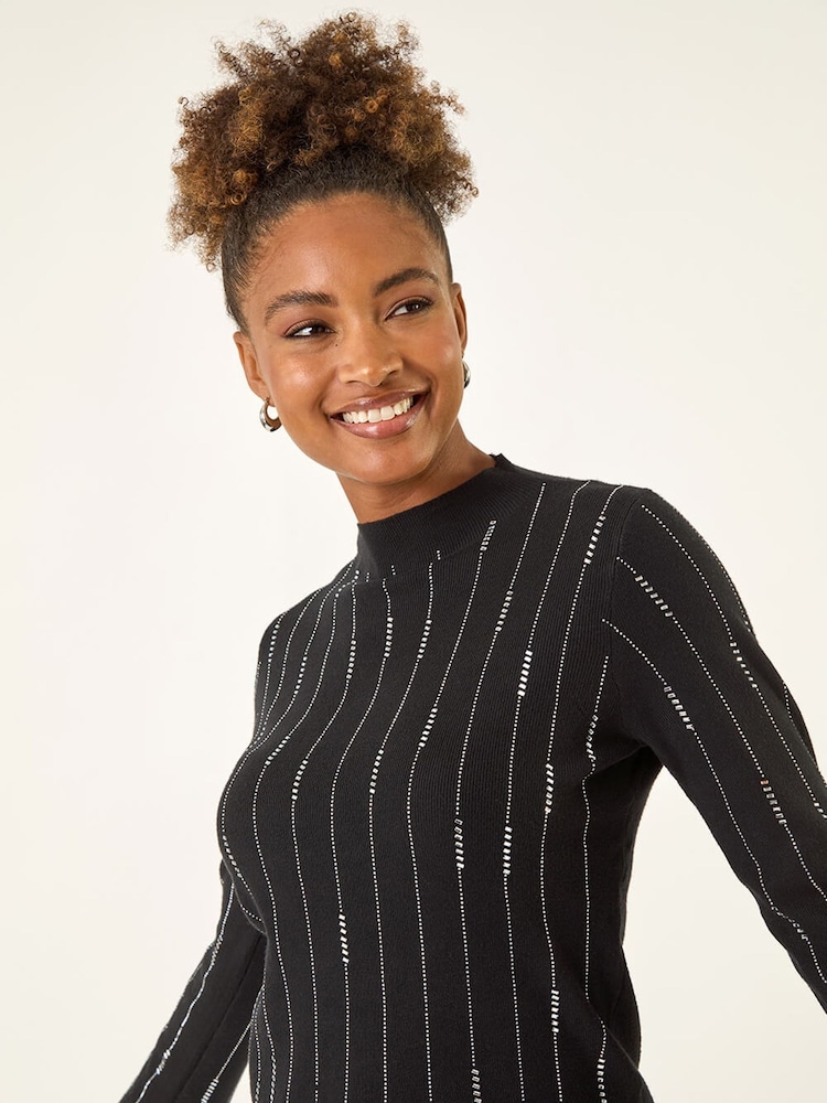 Roman Black Lined Hotfix Knit Jumper - Image 2 of 5 Roman Black Lined Hotfix Knit Jumper - Image 2 of 5