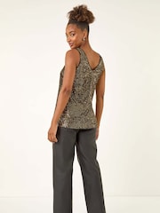 Roman Metallic Sequin V-Neck Vest Top - Image 3 of 5