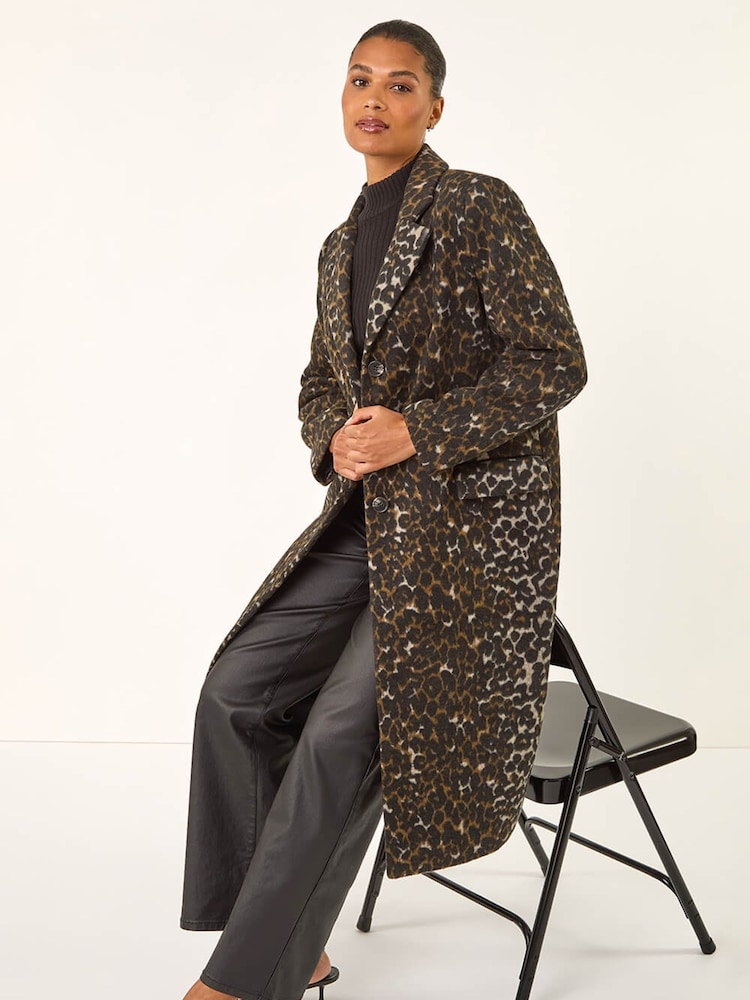 Roman Brown Animal Print Formal Pocket Coat - Image 1 of 5 Roman Brown Animal Print Formal Pocket Coat - Image 1 of 5