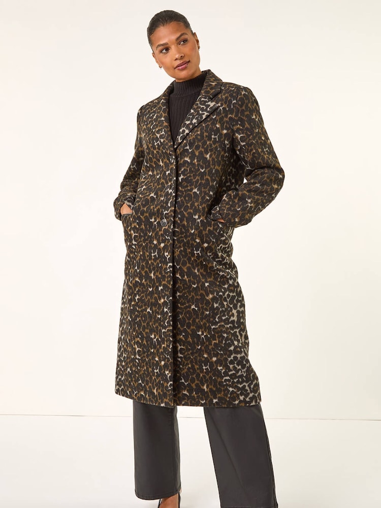 Roman Brown Animal Print Formal Pocket Coat - Image 2 of 5 Roman Brown Animal Print Formal Pocket Coat - Image 2 of 5