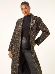 Roman Brown Animal Print Formal Pocket Coat - Image 4 of 5