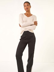 Roman Black Straight Leg Side Stripe Trousers - Image 1 of 5