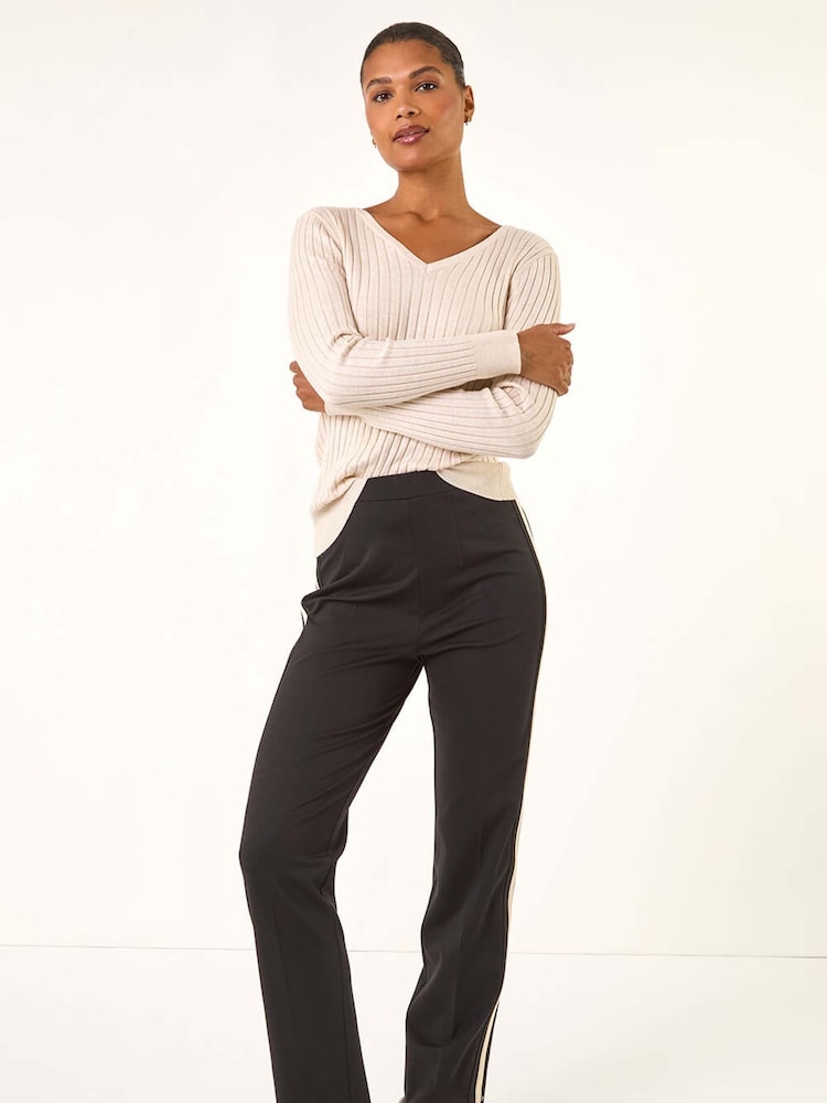 Roman Black Straight Leg Side Stripe Trousers - Image 1 of 5