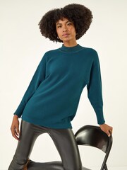 Roman Blue Metallic Tie Front Knitted Jumper - Image 1 of 5